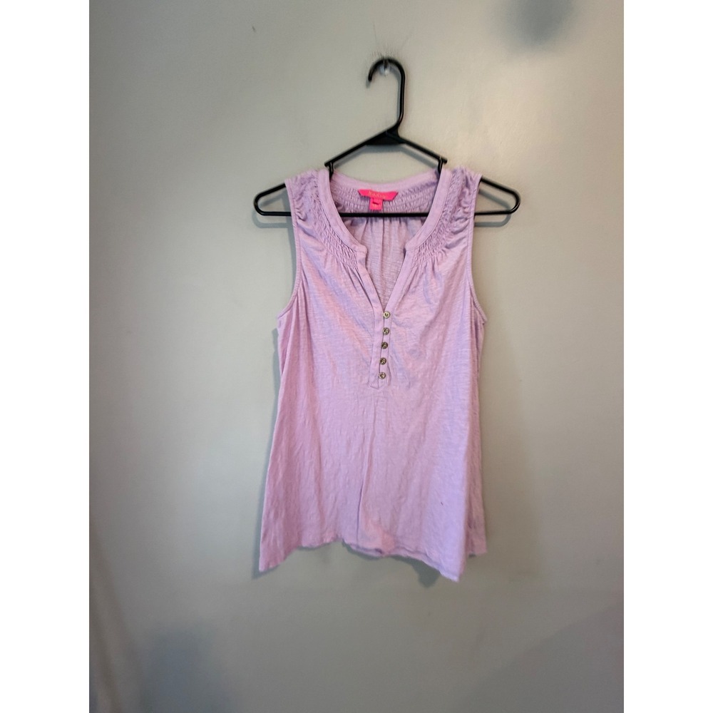Lilly Pulitzer Womens Lavender Purple Cotton Smocked V-Neck Tank Top Small